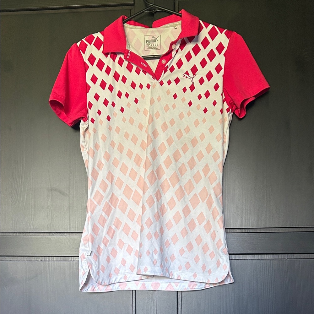 Puma Pink and White Diamond Polo Shirt